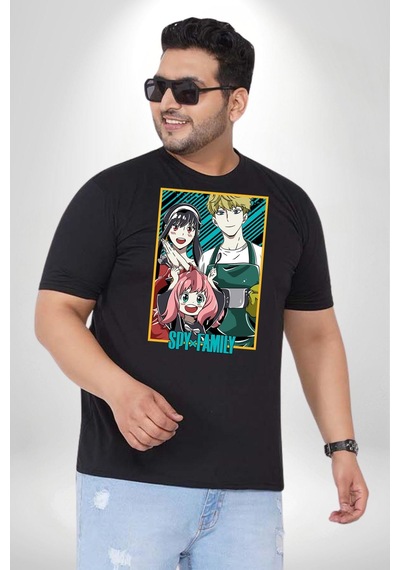Angemiel Spy X Family Anime Özel Tasarım Siyah Büyük Beden Erkek Kadın Unisex Basic Ön Baskılı Tişört Siyah