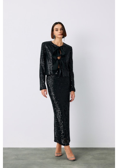 Sateen Payetli Kısa Ceket - Siyah-135239 Siyah