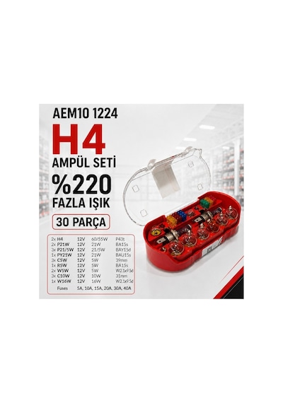 12v H4 Ampul-sigorta Seti Acil Set +%220 Fazla Işık 30 Parça