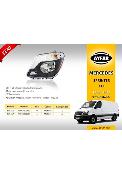 Mercedes Sprınter 2014-2018 Far Motorlu Sol