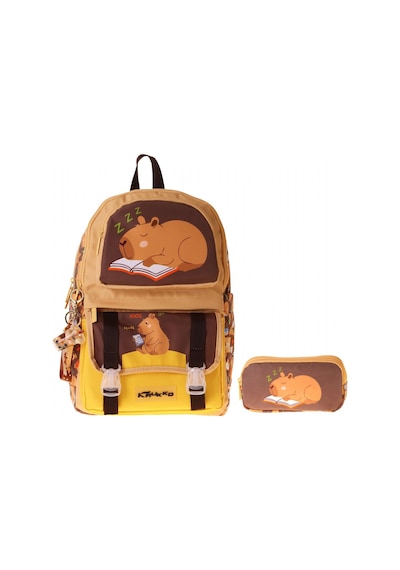 Kaukko Kids Clever Kahverengi Erkek Çocuk İlkokul Sırt Çantası Ve Kalem Çantası Seti - Setkk-l5384c