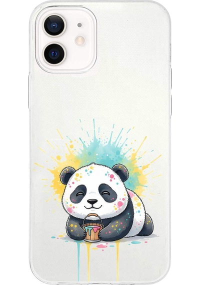 Apple Uyumlu iPhone 12 Mini İle  Splash Panda Tasarımlı Şeffaf Silikon Kılıf 051i