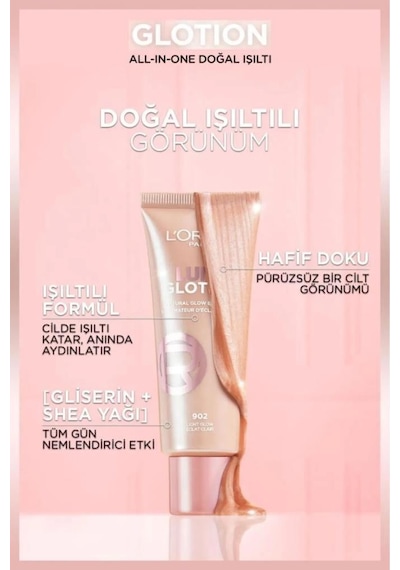 L'Oréal Paris Glotion Highlighter Likit Aydınlatıcı 902 Light Glow + Lumi Blush Likit Allık Glowy Worth It Medium