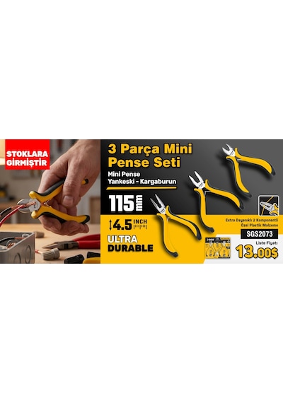 Sgs2073 - 115mm Mini Pense - Kargaburun - Yankeski Seti - 3 Parça