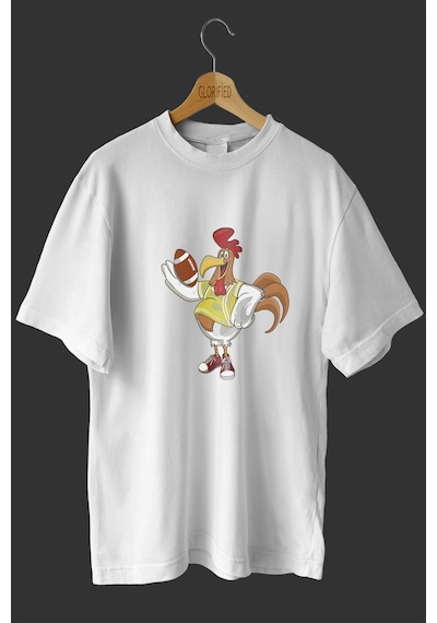 Noıssey -wed Horoz Tasarım Baskılı Oversize T-shirt Tişört Beyaz