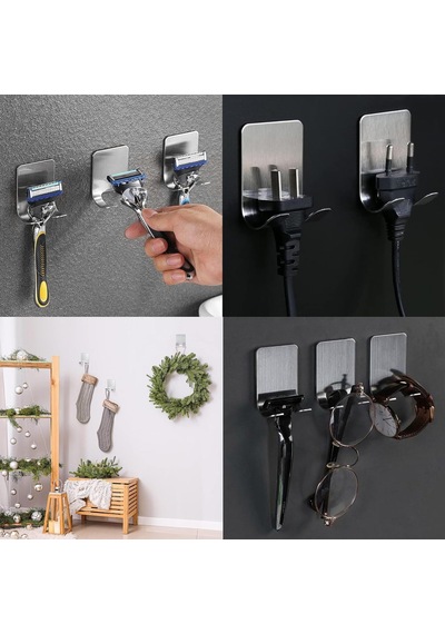 2'li Paslanmaz Çelik Metal Banyo Jilet Ve Traş Bıçağı Tutucu, Kendinden Yapışkanlı, Çift Askılı, Delme Gerektirmez, Su Geçirmez, Nemli Ortama Dayanıklı, Fayans, Mermer, Cam, Ahşap Uyumlu