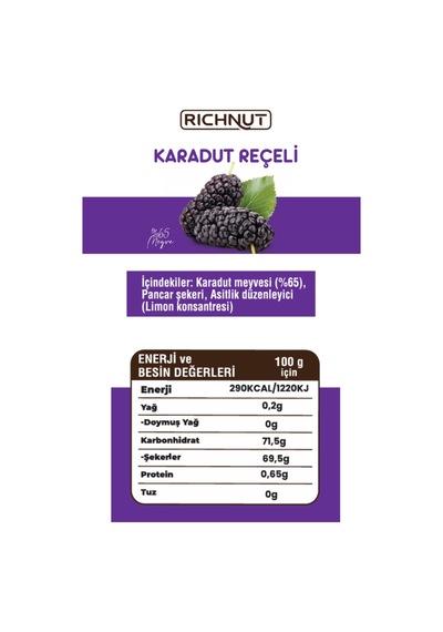 Karadut Reçeli Katkı, Koruyucu, Renklendirici İçermez