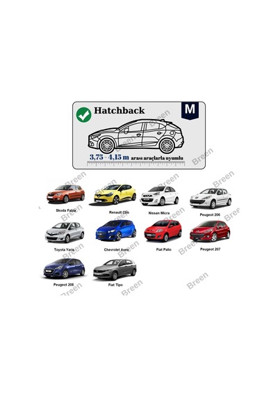 Breen Hatchbacklerle Uyumlu Gri - M Araba Branda, Oto Örtüsü Araç Uzunluğu 3.75m-4.15m Arası Gri - M Beden