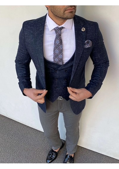 Modefendi Slim Fit İtalyan Kesim Ceket Yelek Lacivert