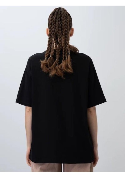 Zekids Kız Çocuk Oversize Köpek Baskılı Tasarım T-shirt-15806 Siyah
