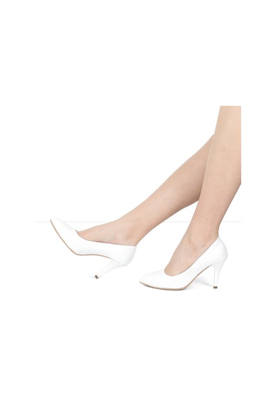 Kadın Beyaz İnce Topuklu Deri Stiletto
