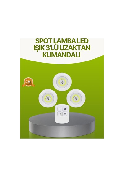 Uzaktan Kumandalı 3 Lü Kablosuz Led Spot Lamba Seti Yapışkanlı Pratik Kullanım Çok Renkli Çok Renkli