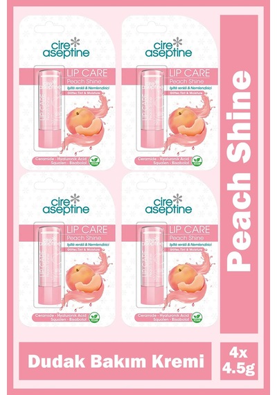 Cire Aseptine Lip Care Peach Shine Renkli Dudak Bakım Kremi 4,5 Gr 4 Adet