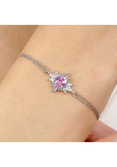 Mia Vento Pink Taşlı Prenses Yıldızı Vintage Gümüş Bileklik