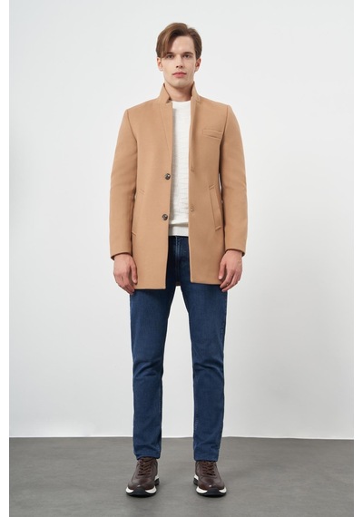 İmza Camel Kaşe Dik Yaka Kapitoneli Astar Slim Fit Dar Kesim Klasik Kaban 1008245171 Camel
