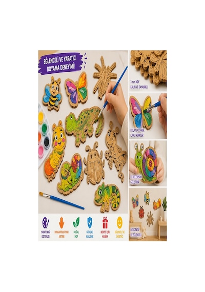Ahşap Boyama Salyangoz 12 Adet 10x15cm Boyama Böcek Figürleri Etkinlik Çoçuk Gelişim Motor Beceri Kreş Anasınıfı