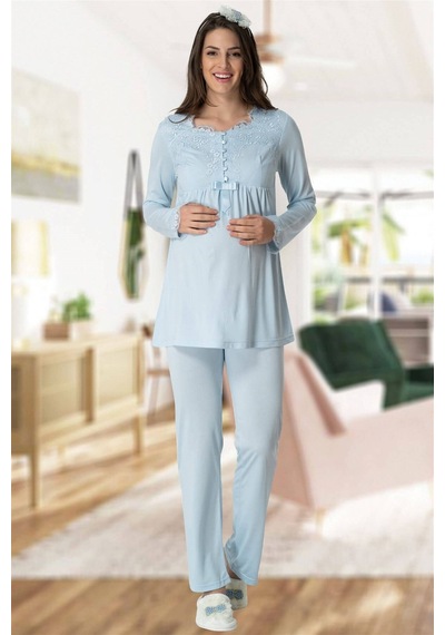 Mecit Pijama Lohusasepeti 5414 Zarif Dantelli Lohusa Pijama Takımı 001