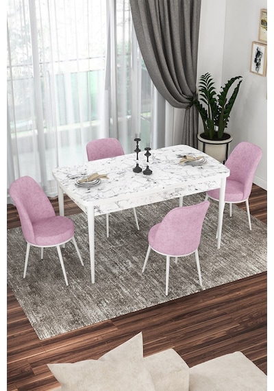 Canisa Kor Serisi 70x114 Açılabilir Mutfak Masası Takımı Beyaz Mermer Desen Masa 4 Pembe Sandalye Masa Beyaz Mermer Desenli Sandalyeler Pembe Canisa Kor Serisi 70x114 Açılabilir Mutfak Masası Takımı Beyaz Mermer Desen Masa 4 Pembe Sandalye Masa Beyaz Mermer Desenli Sandalyeler Pembe