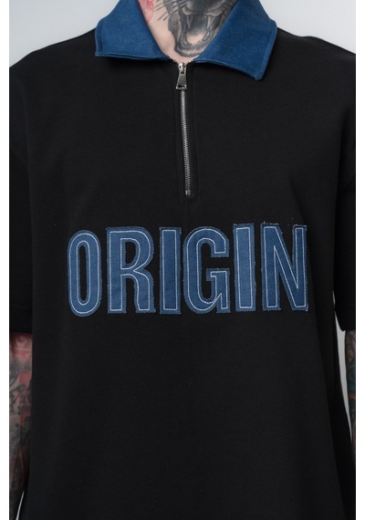 Respire Erkek Origin Nakışlı Polo Yaka Regular Fit T-shirt Siyah
