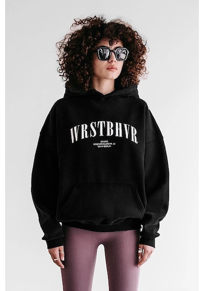 Tarzsokak Unisex Wrstbhr Baskılı Oversize Kapüşonlu Sweatshirt Siyah
