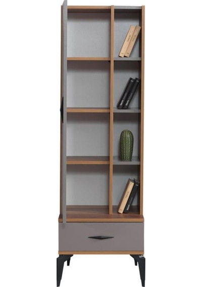 Defne Ahşap Kapaklı Raflı Çekmeceli Kitaplık 50x45x165
