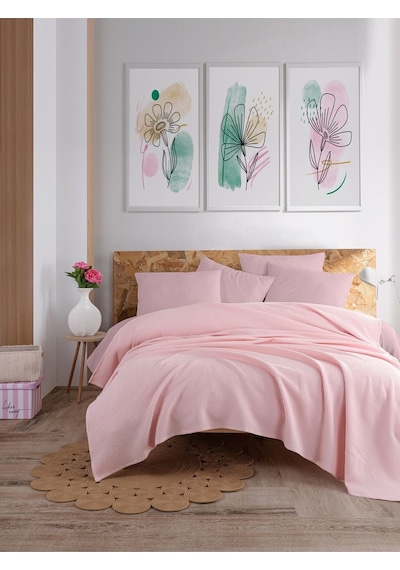 Eponj Home Ecocel Pike Örtü Çift Kişilik 200x230cm Karde Pudrapembe Pudrapembe