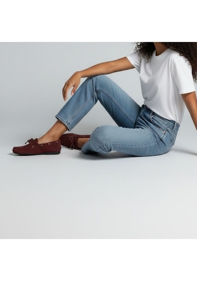 Ne&ve Shoes Bordo Süet Hakiki Deri Kadın Bağcıklı Loafer Ayakkabı