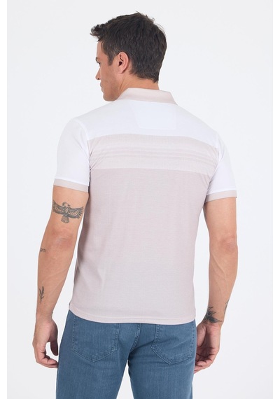 Kısa Kol Baskılı Pike Polo Yaka Cepsiz Slim Fit Tişört 1011250166 Bej
