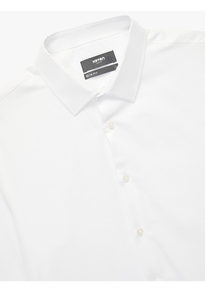 Koton Slim Fit Yarım İtalyan Yaka Uzun Kollu Gömlek Beyaz 6wam60157hw Beyaz