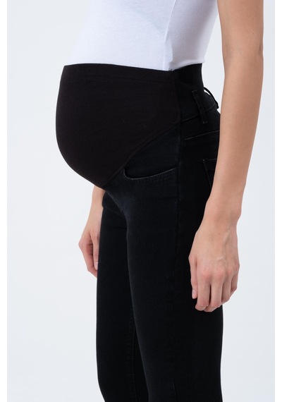 Busa Hamile Esnek Karın Bantlı Beli Ayarlanabilir Skinny Kot Pantolon Siyah-siyah