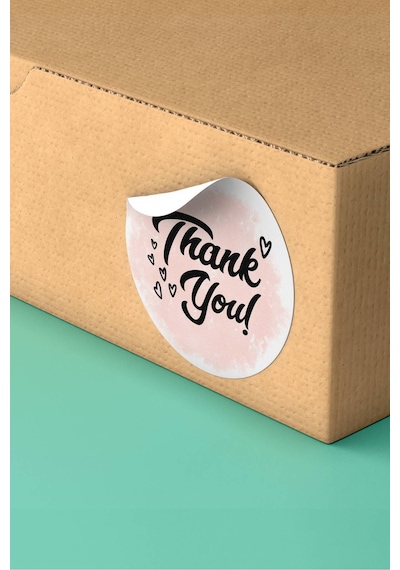 Pembe Suluboya Kalpli Thank You Sticker 3x3cm St2207 Çok Renkli