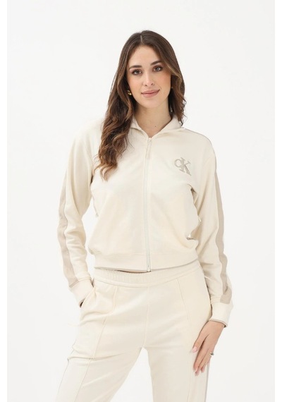 Calvin Klein Uzun Kollu Esnek Havlu Kumaş Tam Fermuarlı Eşofman Üstü Kadın Beyaz Ceket Lv047e226g-ya Beyaz