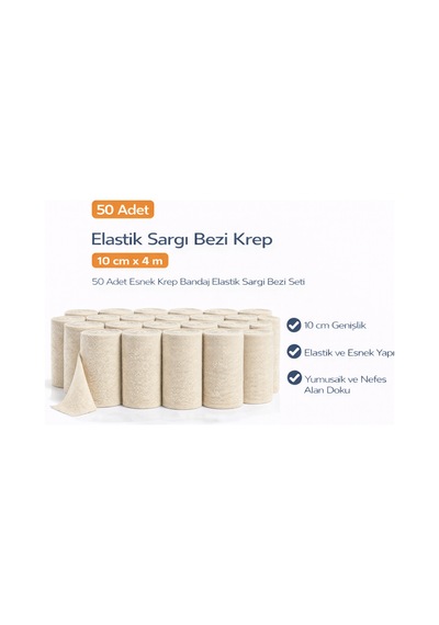 Elastik Sargı Bezi Krep 10 Cm X 4 M 50 Adet Esnek Krep Bandaj Elastik Sargı Bezi Seti