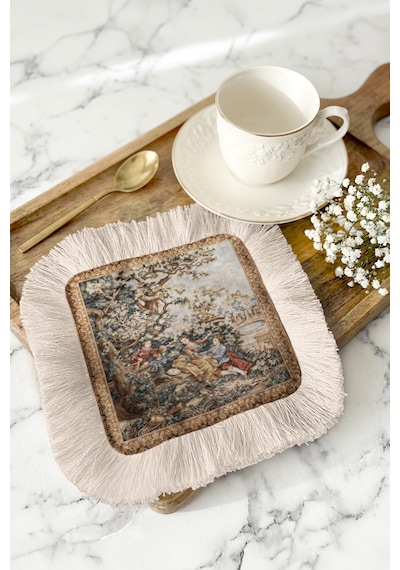 Zarif Klasik Saray Saçaklı Sunum Peçetesi - Vintage Nostaljik Bej Kahverengi Bardak Altlığı Mendil Pastel Kanyon Antrasit Zarif Klasik Saray Saçaklı Sunum Peçetesi - Vintage Nostaljik Bej Kahverengi Bardak Altlığı Mendil Pastel Kanyon Antrasit