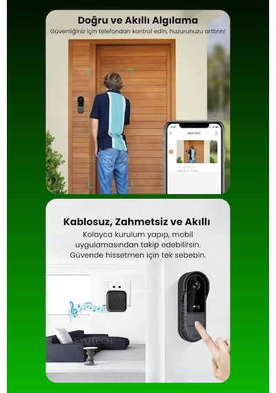 Harvox Wi-fi Kameralı Kapı Zili 1080p Akıllı Kablosuz Görüntülü Güvenlik Kamerası, 170 Geniş Açı, Uzaktan Kontrol