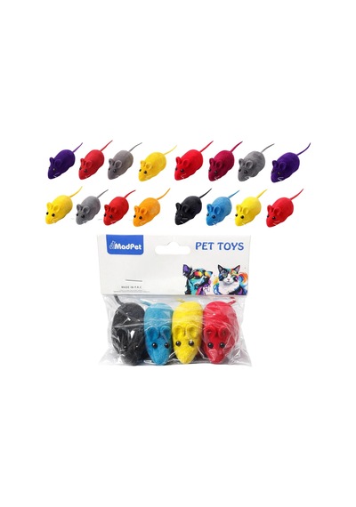 Kedi Oyuncağı Sesli Fare Basınca Ses Çıkaran Plastik & Kumaş Oyuncak Kediler İçin Avcılık Ve Zeka Oyunu Karışık Renk 4 Lü Set 1 Paket