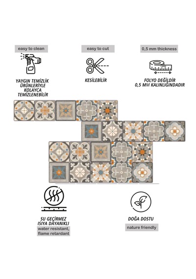 Kendinden Yapışkanlı Kayısı Desenli Pvc Karo 10x10 Cm 5 Li Paket