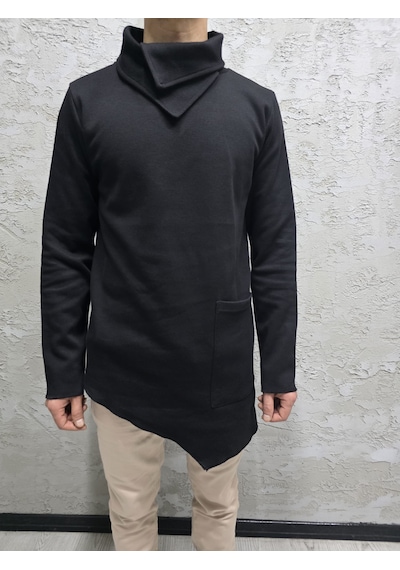 Şal Yaka Cep Detaylı Erkek Sweatshirt Sİyah