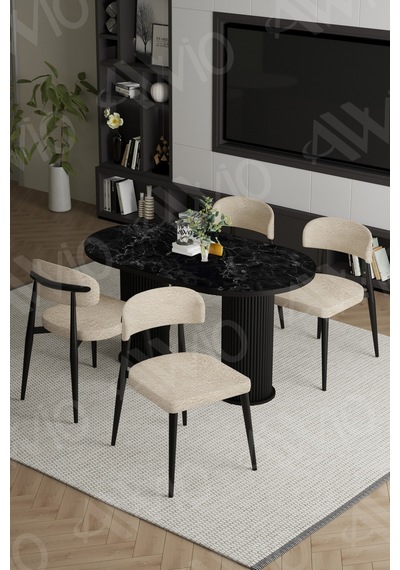Avvio Egos Bohem Ayak Siyah Polo Sandalye 80x140 Mutfak Masa Sandalye Takımı Siyah Mermer Avvio Egos Bohem Ayak Siyah Polo Sandalye 80x140 Mutfak Masa Sandalye Takımı Siyah Mermer