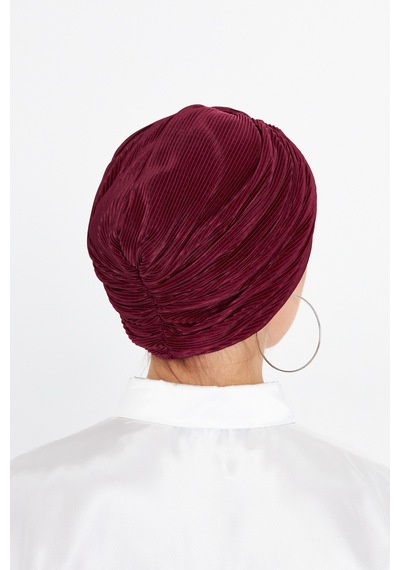 Hürrem Bone Bordo Çapraz Büzgülü Tesettür Bone Fukuro Piliseli 2512 16 Bordo