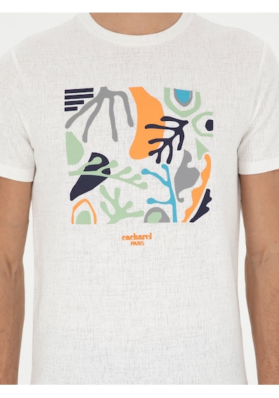 Beyaz Slim Fit Bisiklet Yaka T-shirt