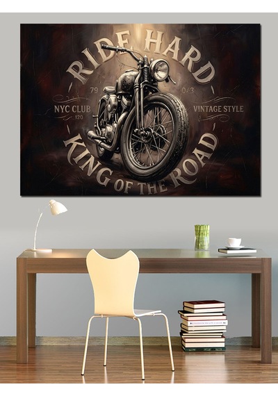 King Of The Road Motosiklet Dekoratif Kanvas - Mdf Ahşap Tablo