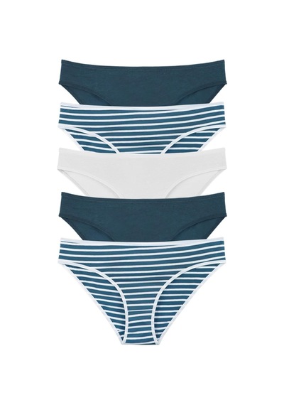 Sensu Kadın Çizgili Karışık Renkler Slip Külot 5'li Paket Set - Kts3051 Yeşil