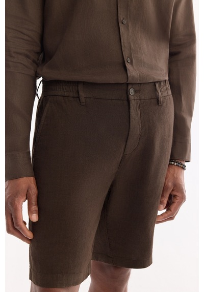 Avva Erkek Kahverengi Beli Lastikli %100 Keten Relaxed Fit Şort B003732 Kahve