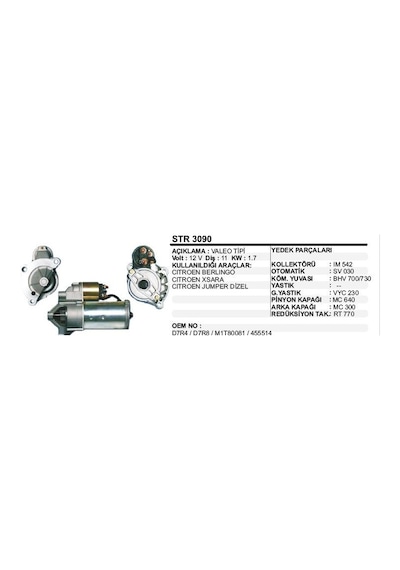 Marş Motoru 11 Diş 12v D7r Cıtroen Berlıngo-xsara-jumper Dizel Valeo Tip 1 Ad