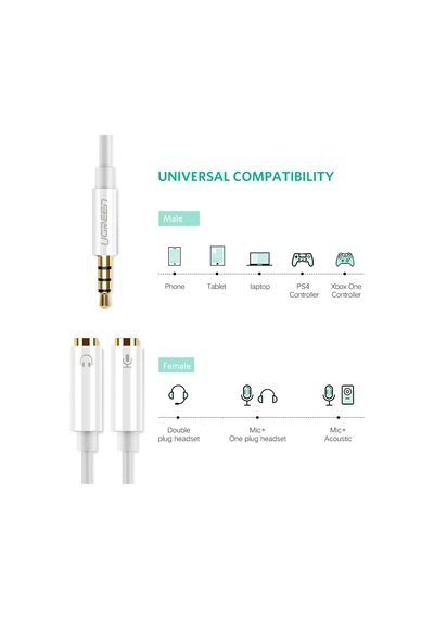Mikrofon Ve Kulaklık Ayırıcı 3.5 Mm Y Kablo Beyaz