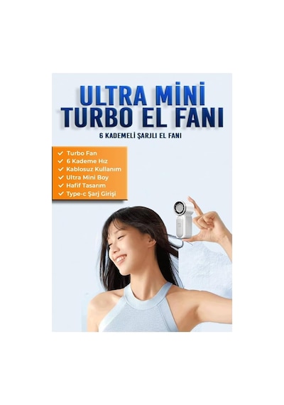 Coverzone 9cmx4cm Ultra Mini En Küçük El Fanı Taşınabilir Şarjlı Dijital Göstergeli Ayarlanabilir Hız Kademeli
