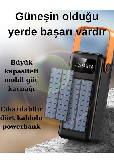 80.000 Mah Solar Powerbank Güneş Enerjili Taşınabilir Şarj Cihazı Hızlı Şarj & Çoklu Çıkış Siyah