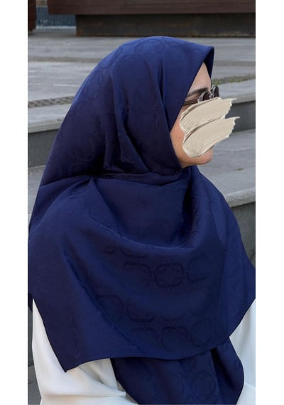 Qalortex Scarf Premium Jakarlı Mira B.boy Eşarp - Lacivert