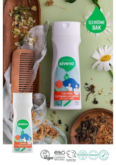 Siveno %100 Doğal Fitokompleks Şampuan 7 Değerli Bitki Yoğun Saç Dökülme Karşıtı Besleyici Dolgunlaştırıcı 300 ML